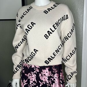 Balenciaga Spellout Allover Logo Motif Unisex Sweater